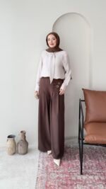 Sayle Detaylı Palazzo Pantalon – Kahve - Görsel 3