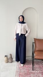 Sayle Detaylı Palazzo Pantalon – Lacivert - Görsel 4