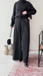 Sayle Detaylı Palazzo Pantalon – Siyah