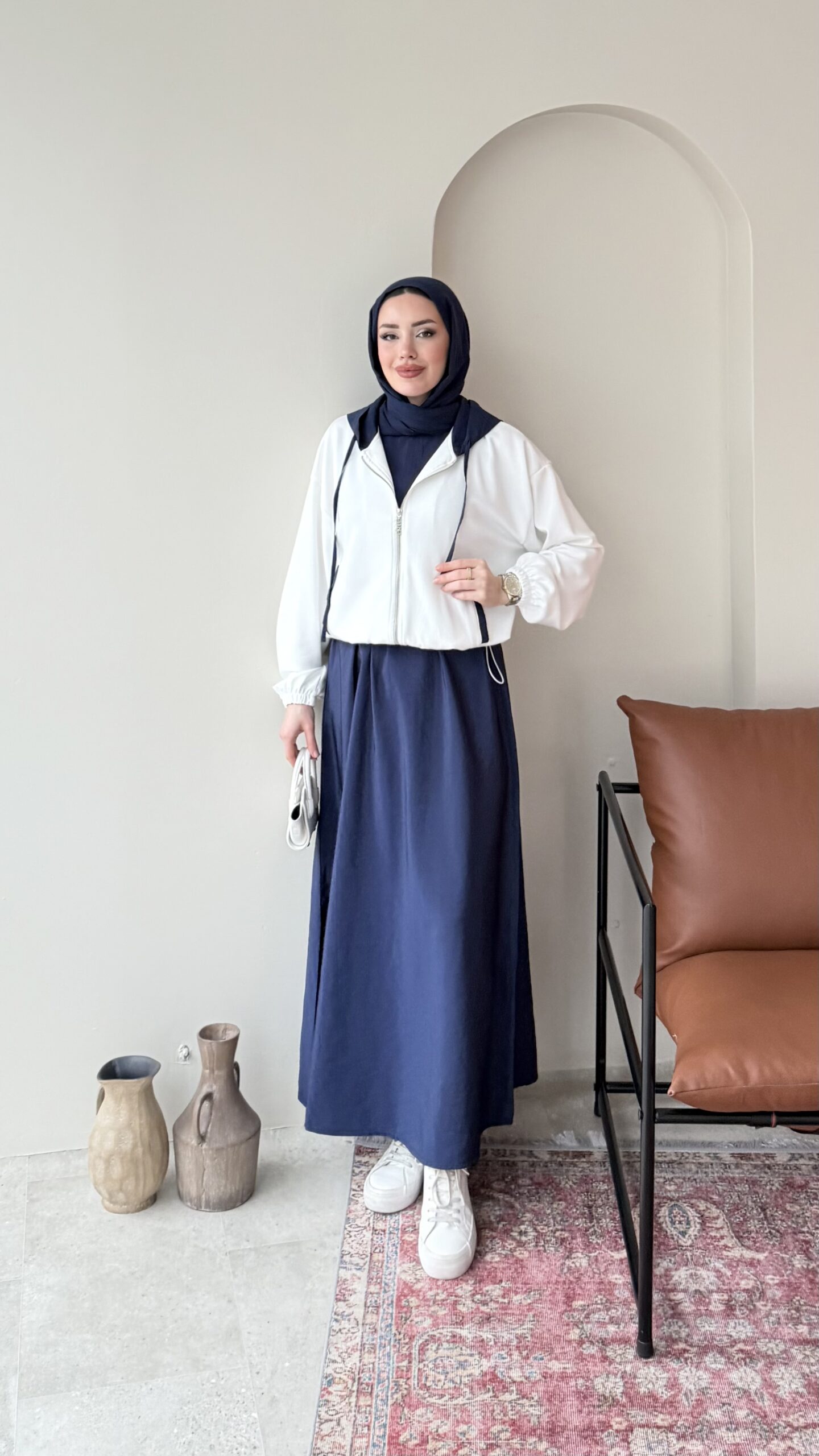 1769804426_0_697d128a06747.jpeg Erbaa Garni Detaylı Elbise&Ceket Takım - Lacivert - Görsel 1