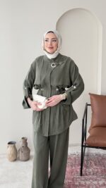 Yâde İpeksi Qupra Takım – Haki - Görsel 5