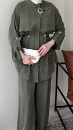 Yâde İpeksi Qupra Takım – Haki - Görsel 7