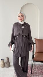 Yâde İpeksi Qupra Takım – Kahverengi - Görsel 4