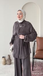 Yâde İpeksi Qupra Takım – Kahverengi - Görsel 5