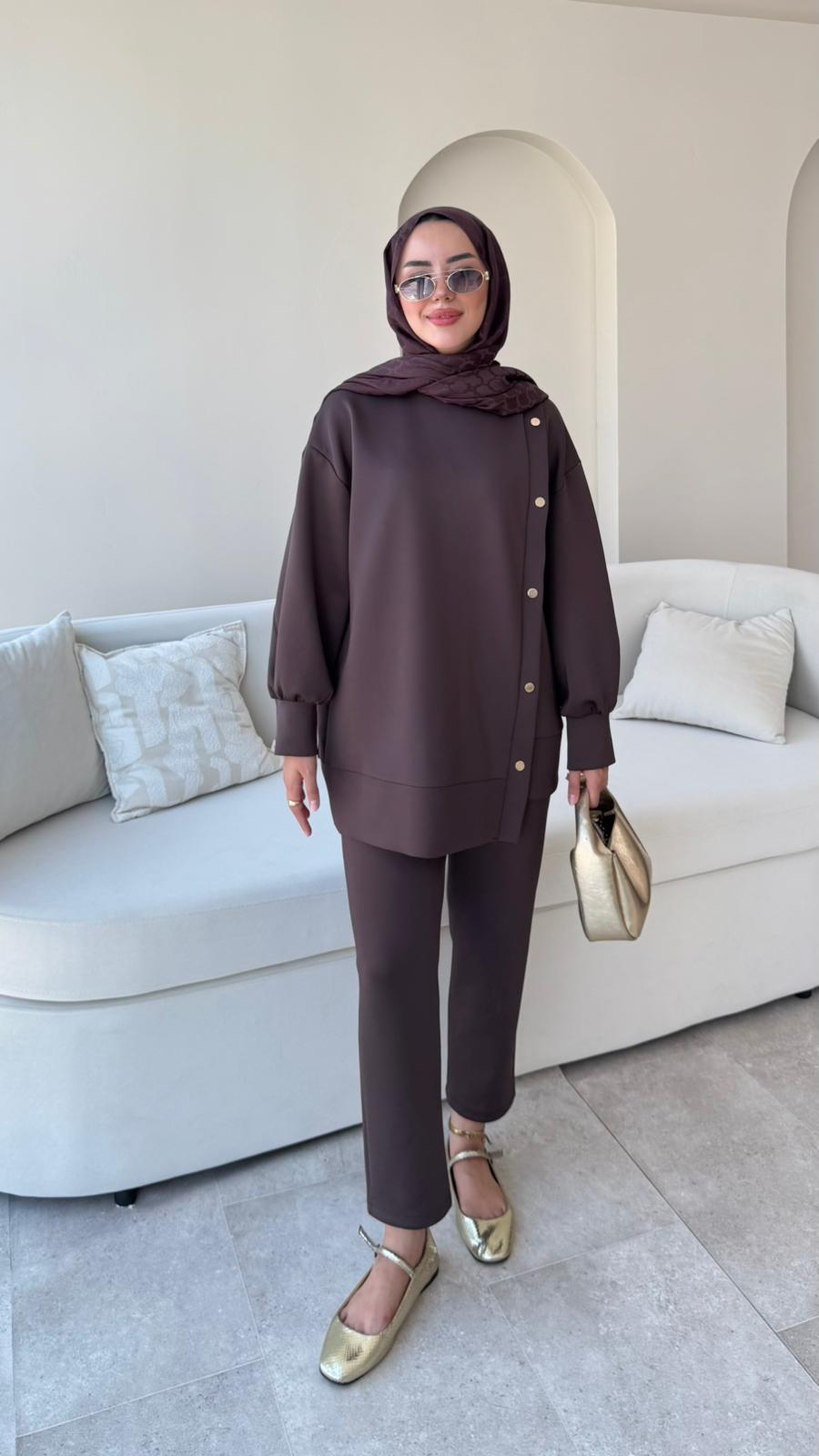 image_1950-1429.jpg Sole Düğmeli Scuba Takım - Acı Kahve - Görsel 1