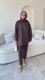 Sole Düğmeli Scuba Takım - Acı Kahve - Görsel 2