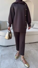 Sole Düğmeli Scuba Takım - Acı Kahve - Görsel 5