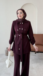 Luvi Düğmeli Oyşo Takım - Bordo - Görsel 5