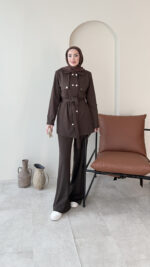 Luvi Düğmeli Oyşo Takım - Koyu Kahve