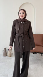 Luvi Düğmeli Oyşo Takım - Koyu Kahve - Görsel 3