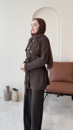 Luvi Düğmeli Oyşo Takım - Koyu Kahve - Görsel 4