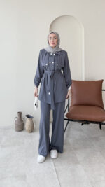 Luvi Düğmeli Oyşo Takım - Antrasit