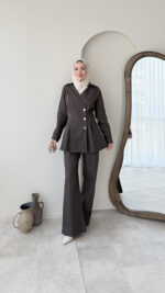 Bovo Taşlı Denim Takım - Kahverengi