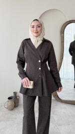 Bovo Taşlı Denim Takım - Kahverengi - Görsel 4