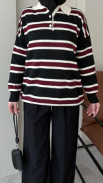 Dora Çizgili Triko Kazak - Siyah - Görsel 3