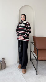 Dora Çizgili Triko Kazak - Siyah - Görsel 4