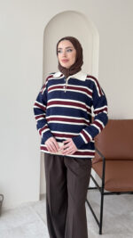 Dora Çizgili Triko Kazak - Lacivert