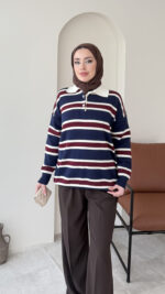 Dora Çizgili Triko Kazak - Lacivert - Görsel 2