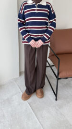 Dora Çizgili Triko Kazak - Lacivert - Görsel 6