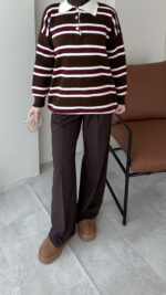 Dora Çizgili Triko Kazak - Kahve - Görsel 3