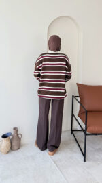 Dora Çizgili Triko Kazak - Kahve - Görsel 6