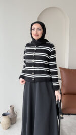 Çizgili Mini Hırka - Siyah - Görsel 2