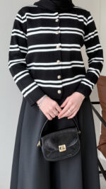 Çizgili Mini Hırka - Siyah - Görsel 4