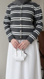 Çizgili Mini Hırka - Gri - Görsel 5