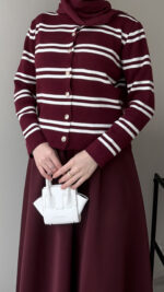 Çizgili Mini Hırka - Bordo - Görsel 3