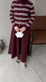 Çizgili Mini Hırka - Bordo - Görsel 4