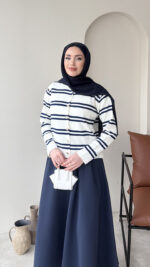 Çizgili Mini Hırka - Lacivert - Görsel 2