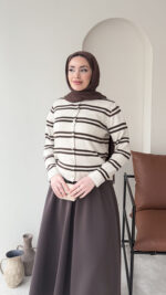 Çizgili Mini Hırka - Vizon