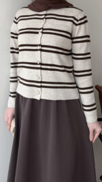 Çizgili Mini Hırka - Vizon - Görsel 3