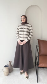 Çizgili Mini Hırka - Vizon - Görsel 5