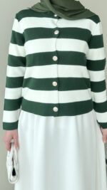 Nera Çizgili Triko Hırka - Haki - Görsel 3