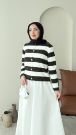 Nera Çizgili Triko Hırka - Antrasit