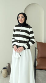 Nera Çizgili Triko Hırka - Antrasit - Görsel 2