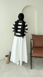 Nera Çizgili Triko Hırka - Antrasit - Görsel 6