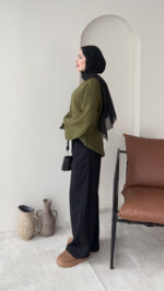 Elora Triko Kazak - Yağ Yeşili - Görsel 6