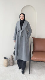 Hira Şal Yaka Premium Kaşe Kaban – Koyu Gri