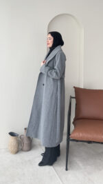 Hira Şal Yaka Premium Kaşe Kaban – Koyu Gri - Görsel 2