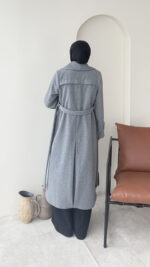 Hira Şal Yaka Premium Kaşe Kaban – Koyu Gri - Görsel 3