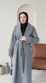 Hira Şal Yaka Premium Kaşe Kaban – Koyu Gri - Görsel 4