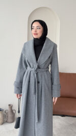 Hira Şal Yaka Premium Kaşe Kaban – Koyu Gri - Görsel 5