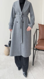 Hira Şal Yaka Premium Kaşe Kaban – Koyu Gri - Görsel 6