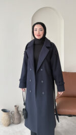 Olâ Kaşe Kaban - Lacivert - Görsel 5