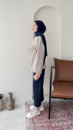 Ekose Scuba Sweat - Lacivert & Bal Köpüğü - Görsel 6