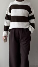 Ella Çizgili Triko Kazak – Taş - Görsel 5