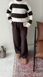 Ella Çizgili Triko Kazak – Taş - Görsel 6