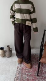 Ella Çizgili Triko Kazak – Haki - Görsel 6